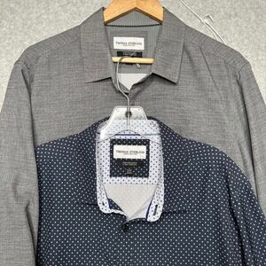 Thomas Sterling Mens Performance 4-Way Stretch Dress Shirt Bundle Grey Navy L